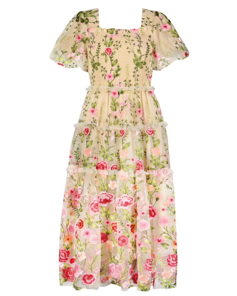 Front of a size 3X Rose Dress in Cream and Green Floral by JessaKae. | dia_product_style_image_id:352206